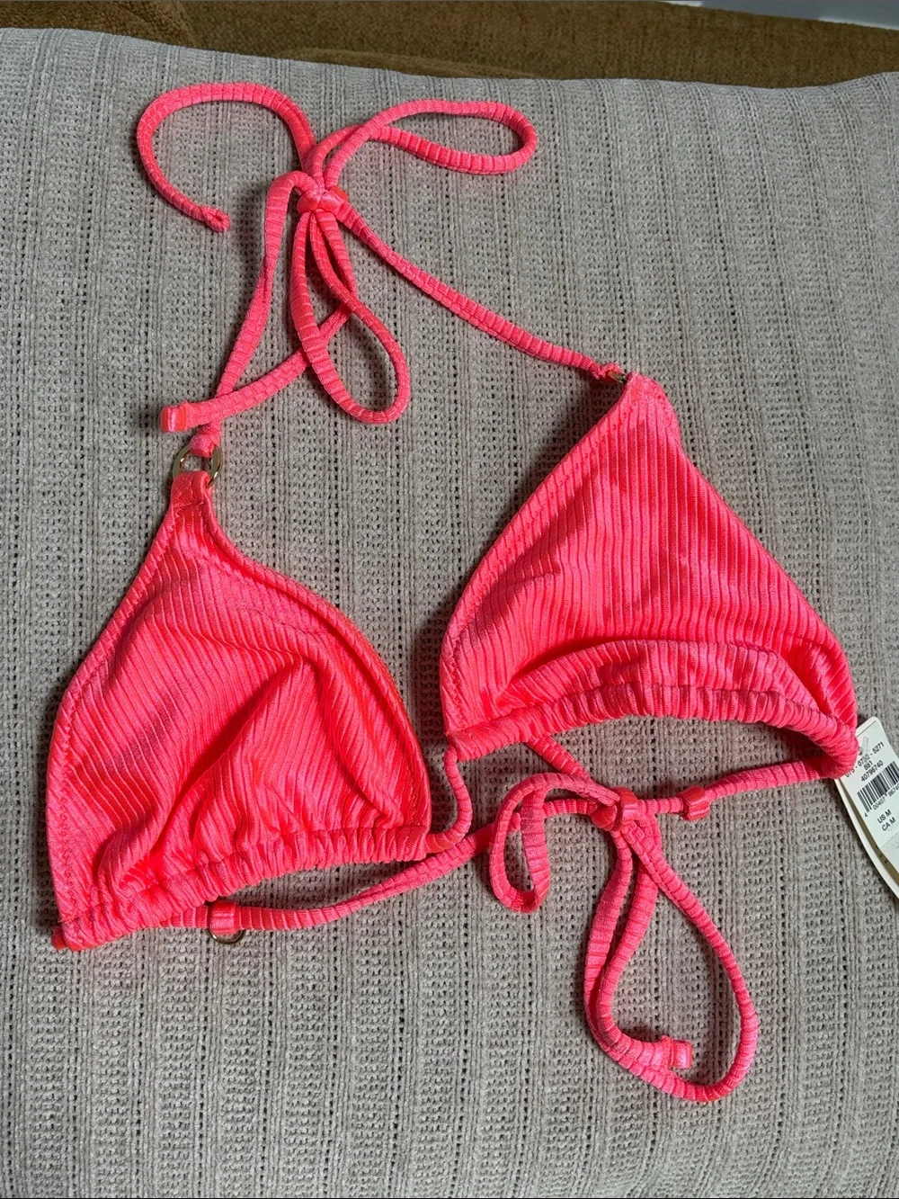 Shine Rib Triangle String Tie Bikini Swim Top